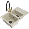Mexen Gaspar granite sink 1.5-bowl with drainer and Duo kitchen faucet, beige - 6507-69-671701-57-B
