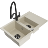 Mexen Gaspar 1.5-bowl granite sink with drainer and Duo kitchen faucet, beige - 6507-69-671701-70-B