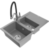 Mexen Gaspar 1.5-compartment granite sink with a drip tray and kitchen mixer tap Duo, grey - 6507-71-671701-07