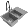 Mexen Gaspar granite sink 1.5-bowl with drainer and Duo kitchen tap, grey - 6507-71-671701-07