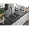 Mexen Gaspar 1.5-bowl granite sink with drainer and Duo kitchen faucet, gray - 6507-71-671701-07-B