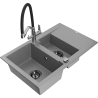 Mexen Gaspar 1.5-bowl granite sink with drainer and Duo kitchen faucet, gray - 6507-71-671701-07-B
