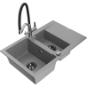 Mexen Gaspar granite kitchen sink 1.5-bowl with drainer and kitchen faucet Duo, gray - 6507-71-671701-07-B