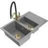 Mexen Gaspar 1.5-compartment granite sink with a drip tray and kitchen mixer tap Duo, grey - 6507-71-671701-57-G