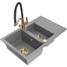 Mexen Gaspar granite sink 1.5-bowl with drainer and Duo kitchen tap, grey - 6507-71-671701-57-G