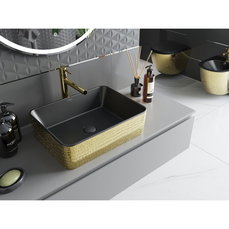 Mexen Catia countertop washbasin 48 x 37 cm, black matte/gold scale pattern - 21314878