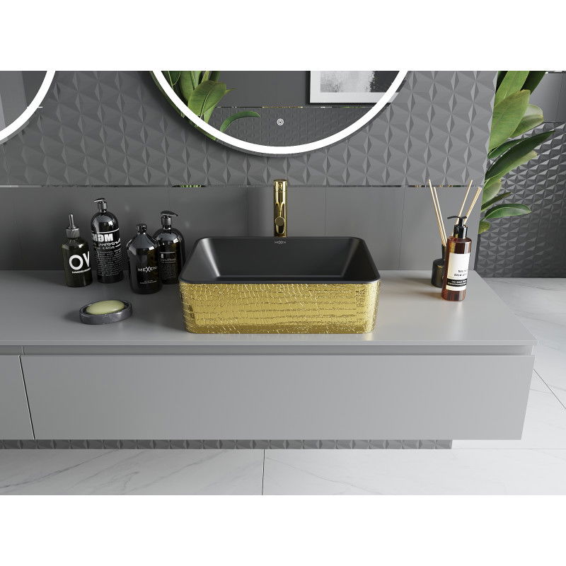 Mexen Catia countertop washbasin 48 x 37 cm, black matte/gold scale pattern - 21314878