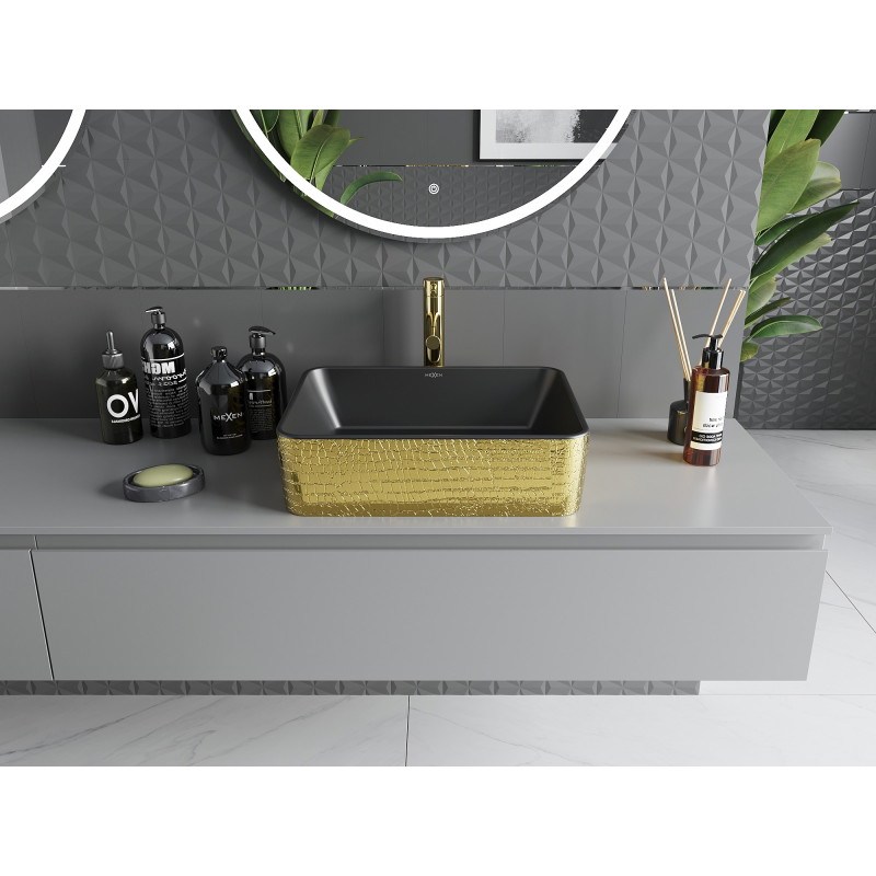Mexen Catia countertop washbasin 48 x 37 cm, matte black/golden scale pattern - 21314878
