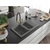 Mexen Gaspar Granite Kitchen Sink 1.5-Bowl with Drainer and Duo Kitchen Faucet, Gray - 6507-71-671701-57-B