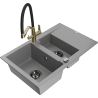 Mexen Gaspar 1.5-bowl granite kitchen sink with drainer and Duo kitchen faucet, gray - 6507-71-671701-57-B