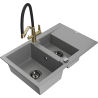 Mexen Gaspar granite sink 1.5-bowl with drainer and Duo kitchen tap, grey - 6507-71-671701-57-B