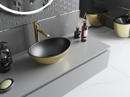 Mexen Elza countertop washbasin 40 x 33 cm, matte black/gold scale pattern - 21014028