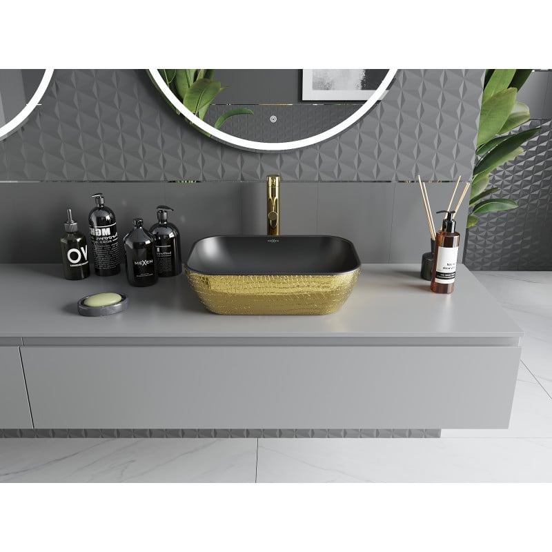 Mexen Rita countertop basin 45 x 32 cm, black matte/gold scale pattern - 21084578