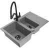 Mexen Gaspar 1.5-compartment granite sink with a drip tray and kitchen mixer tap Duo, grey - 6507-71-671701-70-B