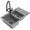 Mexen Gaspar granite sink 1.5-bowl with drainer and Duo kitchen faucet, gray - 6507-71-671701-70-B