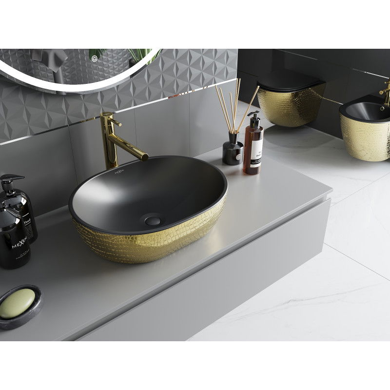 Mexen Viki countertop basin 48 x 35 cm, black matte/golden scale pattern - 21054878