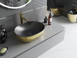 Mexen Viki countertop washbasin 48 x 35 cm, black matte/golden scale pattern - 21054878