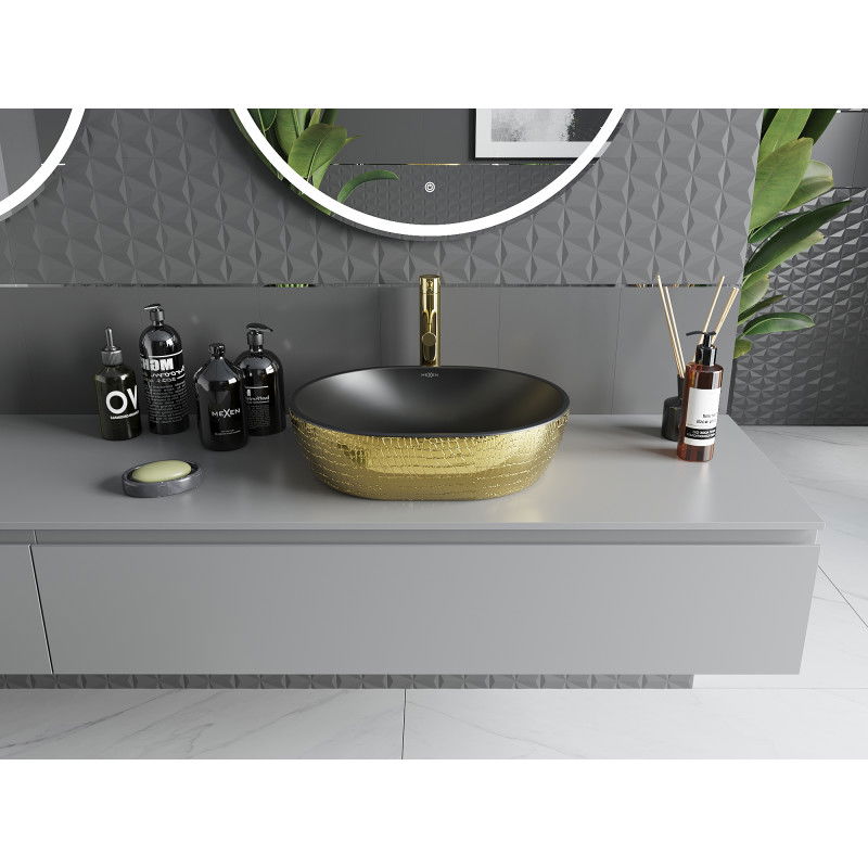 Mexen Viki countertop basin 48 x 35 cm, black matte/golden scale pattern - 21054878
