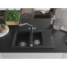 Mexen Gaspar granite sink 1.5-bowl with drainer and Duo kitchen faucet, black/silver metallic - 6507-73-671701-07