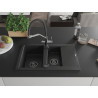 Mexen Gaspar granite kitchen sink 1.5-bowl with drainer and Duo kitchen faucet, black/silver - 6507-73-671701-07-B