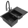 Mexen Gaspar granite kitchen sink 1.5-bowl with drainer and Duo kitchen faucet, black/silver - 6507-73-671701-07-B