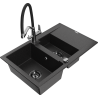 Mexen Gaspar granite sink 1.5-bowl with drainer and Duo kitchen tap, black/silver - 6507-73-671701-07-B