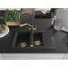 Mexen Gaspar 1.5-bowl granite sink with drainer and kitchen faucet Duo, black/silver - 6507-73-671701-57-G