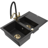 Mexen Gaspar 1.5-bowl granite kitchen sink with drainer and Duo kitchen tap, black/silver - 6507-73-671701-57-G