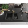 Mexen Gaspar granite sink 1.5-bowl with drainer and Duo kitchen tap, black/silver - 6507-73-671701-57-B
