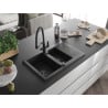 Mexen Gaspar granite sink 1.5-bowl with drainer and Duo kitchen tap, black/silver - 6507-73-671701-70-B