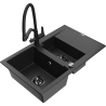 Mexen Gaspar 1.5-bowl granite sink with drainer and Duo kitchen faucet, black/silver - 6507-73-671701-70-B