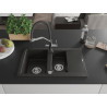 Mexen Gaspar granite sink 1.5-bowl with drainer and kitchen faucet Duo, black/gold metallic - 6507-75-671701-07