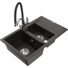 Mexen Gaspar 1.5-bowl granite sink with drainer and Duo kitchen faucet, black/gold metallic - 6507-75-671701-07