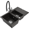 Mexen Gaspar granite sink 1.5-bowl with drainer and kitchen faucet Duo, black/gold metallic - 6507-75-671701-07