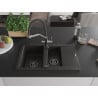 Mexen Gaspar 1.5-bowl granite sink with drainer and Duo kitchen tap, black/gold metallic - 6507-75-671701-07-B