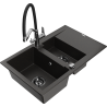Mexen Gaspar 1.5-bowl granite sink with drainer and Duo kitchen faucet, black/gold metallic - 6507-75-671701-07-B