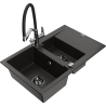 Mexen Gaspar granite sink 1.5-bowl with drainer and kitchen faucet Duo, black/gold metallic - 6507-75-671701-07-B