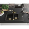 Mexen Gaspar 1.5-bowl granite sink with drainer and Duo kitchen faucet, black/gold metallic - 6507-75-671701-57-G