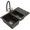 Mexen Gaspar granite sink 1.5-bowl with drainer and Duo kitchen faucet, black/golden metallic - 6507-75-671701-57-G