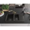 Mexen Gaspar 1.5-bowl granite sink with drainer and Duo kitchen tap, black/gold metallic - 6507-75-671701-57-B