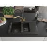 Mexen Gaspar granite sink 1.5-bowl with drainer and Duo kitchen faucet, black/golden metallic - 6507-75-671701-57-B