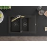 Mexen Gaspar 1.5-bowl granite sink with drainer and Duo kitchen tap, black/gold metallic - 6507-75-671701-57-B