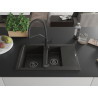 Mexen Gaspar 1.5-Bowl Granite Sink with Drainer and Duo Kitchen Faucet, Black/Gold Metallic - 6507-75-671701-70-B
