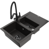Mexen Gaspar 1.5-Bowl Granite Sink with Drainer and Duo Kitchen Faucet, Black/Gold Metallic - 6507-75-671701-70-B