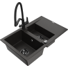 Mexen Gaspar granite sink 1.5-bowl with drainer and Duo kitchen tap, black/gold metallic - 6507-75-671701-70-B