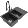 Mexen Gaspar 1.5-compartment granite sink with a drip tray and kitchen mixer tap Duo, Spotted black - 6507-76-671701-07