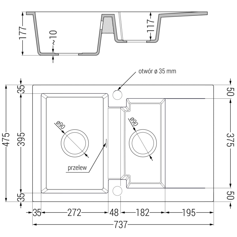 Mexen Gaspar granite sink 1.5-bowl with drainer and Duo kitchen tap, speckled black - 6507-76-671701-07-B