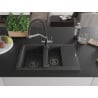 Mexen Gaspar granite sink 1.5-bowl with drainer and Duo kitchen tap, speckled black - 6507-76-671701-07-B