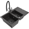 Mexen Gaspar granite sink 1.5-bowl with drainer and Duo kitchen tap, speckled black - 6507-76-671701-07-B
