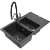 Mexen Gaspar granite sink 1.5-bowl with drainer and kitchen faucet Duo, speckled black - 6507-76-671701-07-B
